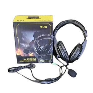 W-750 Pro Stereo Headphones w/Mic & Cord MEGA Base *NEW* **FAST FREE SHIPPING**